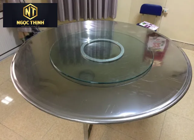 BÀN ĂN TRÒN INOX CÓ ĐĨA XOAY HIỆN ĐẠI